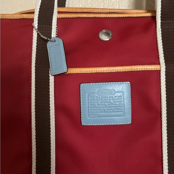 Authentic Coach Red Nylon Weekend Tote Bag - Picture 2 of 15